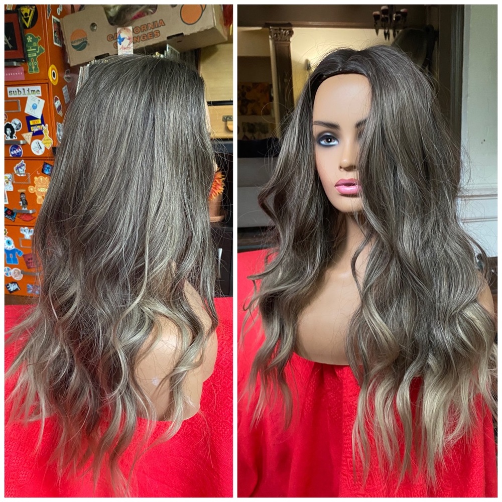 Maple and ash brunette blonde sexy curls wig